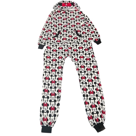Disney Other - Disney Minnie & Mickey Hooded Onesie Women’s/Teen Small Cozy Lounge Jumpsuit NWT